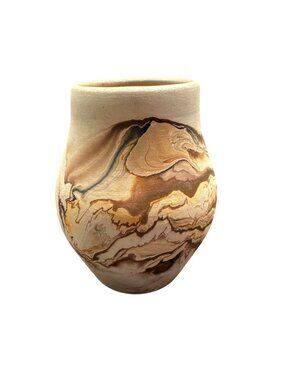 Nemadji PotteryHandcrafted USA Pottery Vase With Marbled Design In Brown Earthy